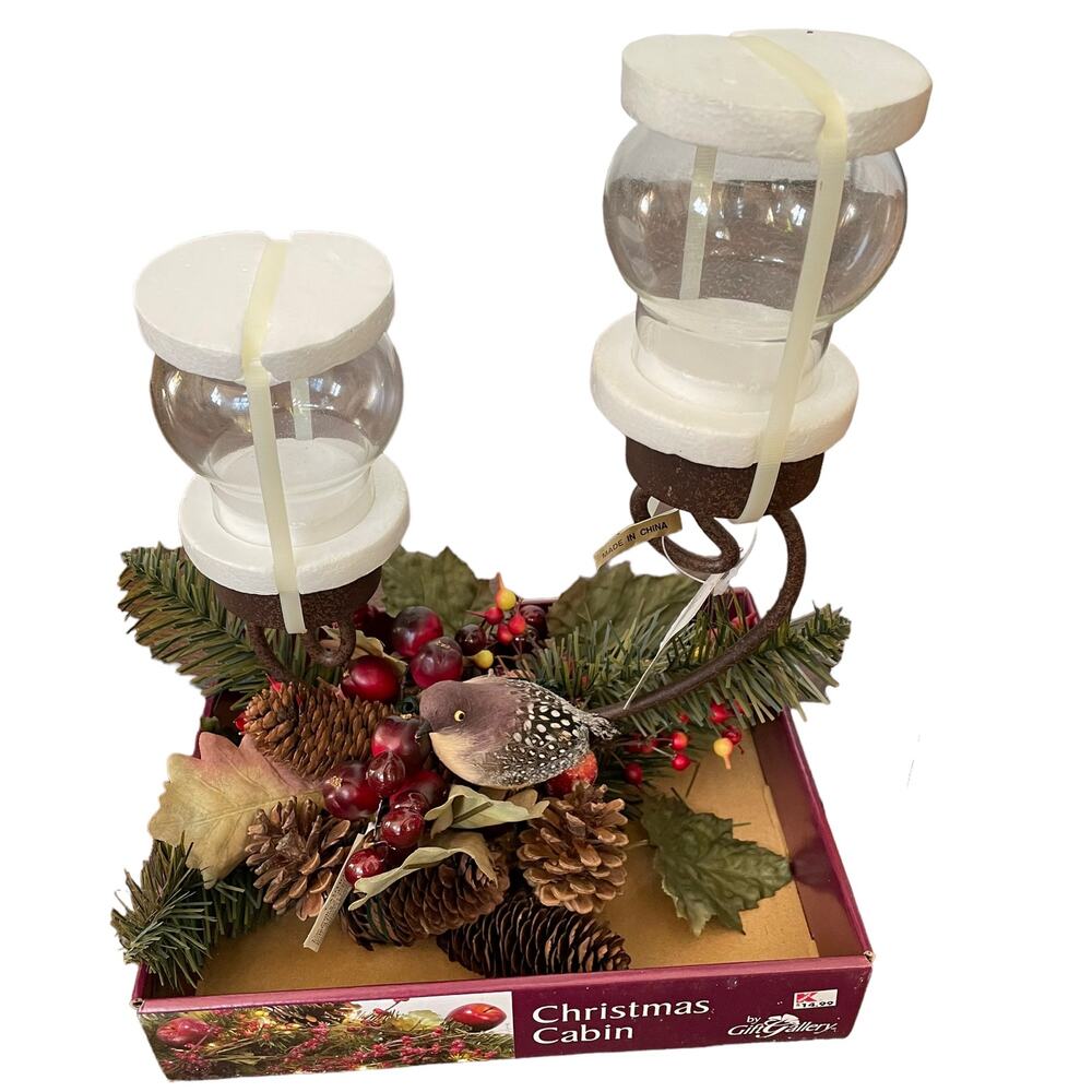 Rustic Wrought Iron Candleholder Christmas Cabin Vtg Gift Gallery Metal Winter